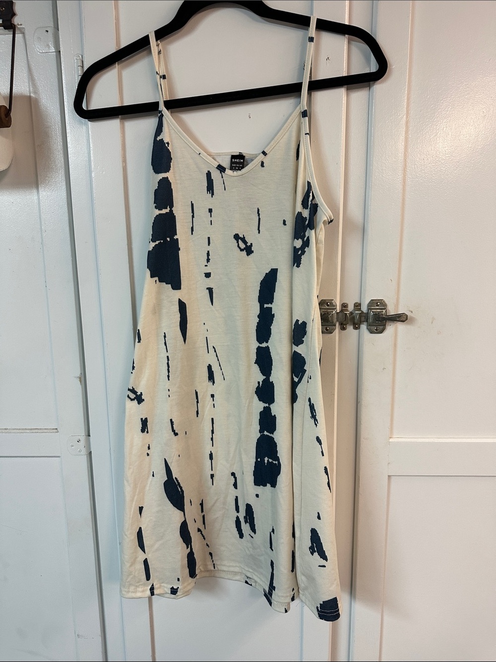 SHEIN Cream Slip Dress with Navy Splash Print